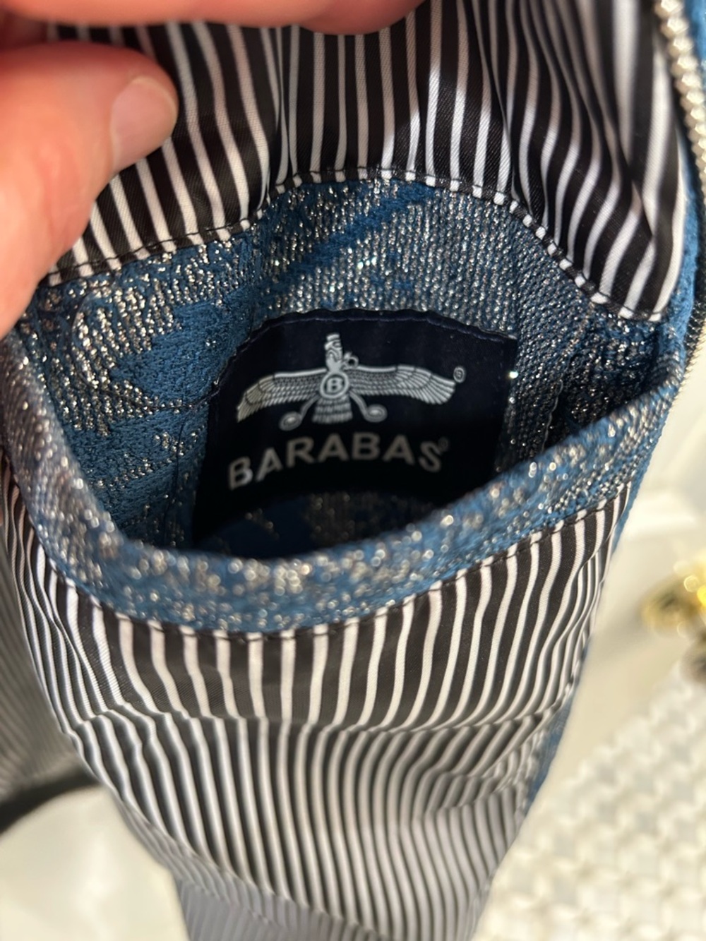 BARABAS Metallic Blue & Silver Floral Jacquard Bomber Zip Up Jacket - Size Small - Picture 8 of 12